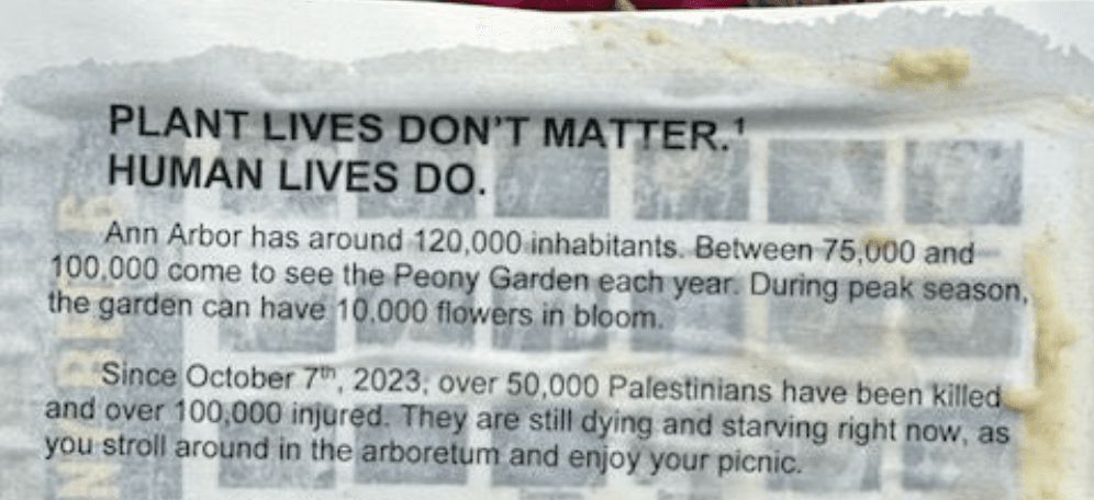 University of Michigan Peony Garden Vandalized, Anti-Israel Messaging Found at Scene